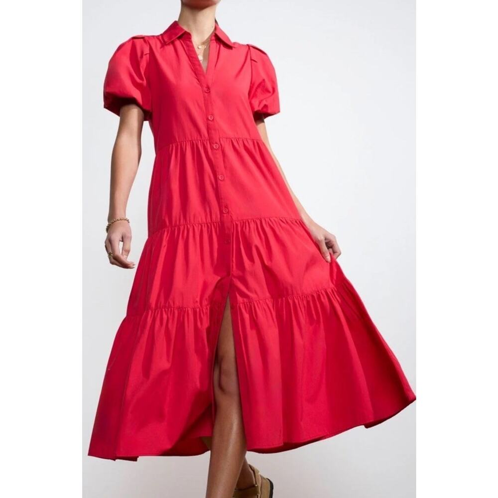 $348 Brochu Walker The Havana Dress Large Carmine Red Tiered EUC